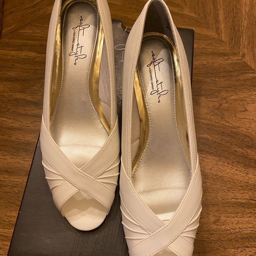 White Peep-Toe Heels by Anne Klein